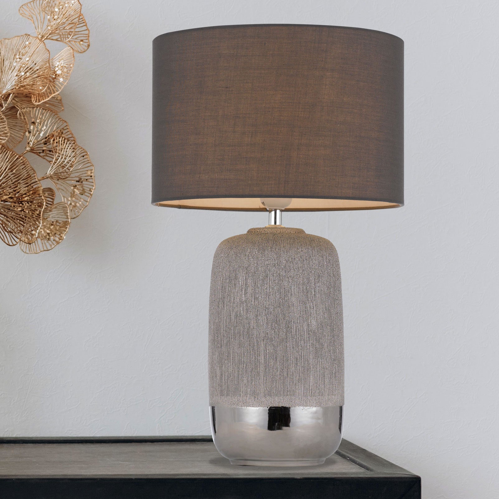 Buy Table Lamps Australia MISTY Table Lamp Silver / Grey Ceramic / Fabric - MISTY TL-SL