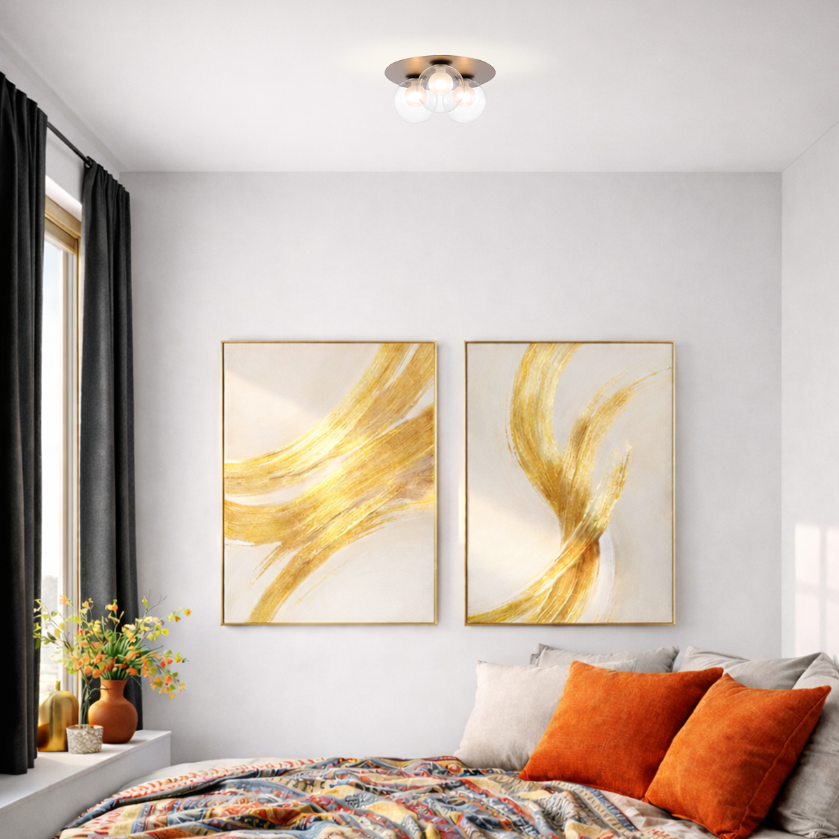 Mosari 3 Light Flush Mount Light Gold Matt & Clear Opal - MOSARI CTC3-GD