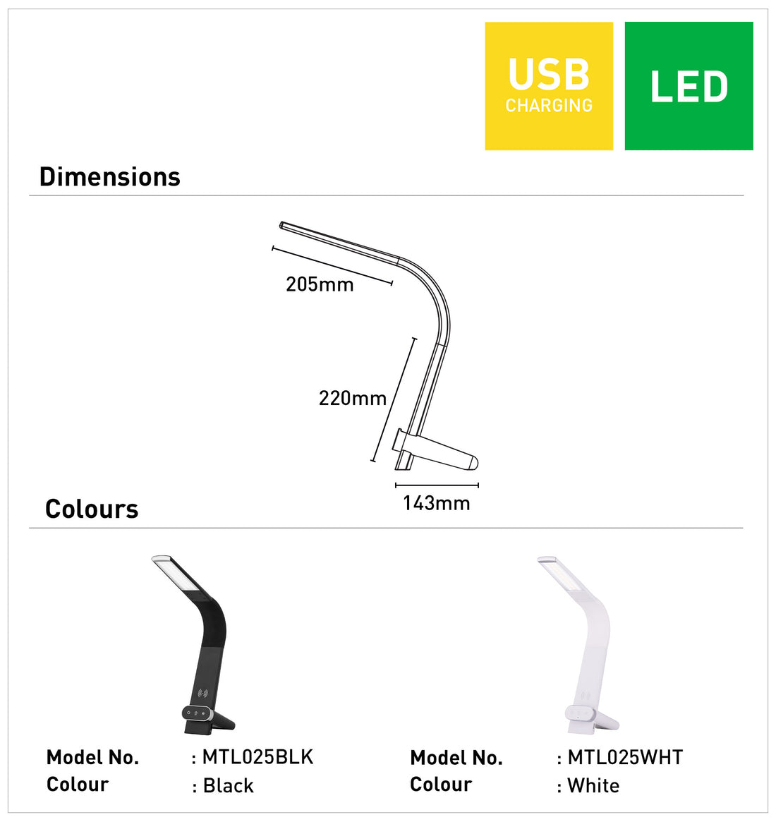 AstroLED Desk Lamp 8W 3CCT White - MTL025WHT