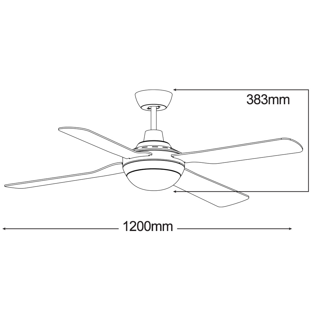 Discovery 48" 4 Blade ABS Ceiling Fan with 15W Tricolour LED Light Matt Black - MDF1243M