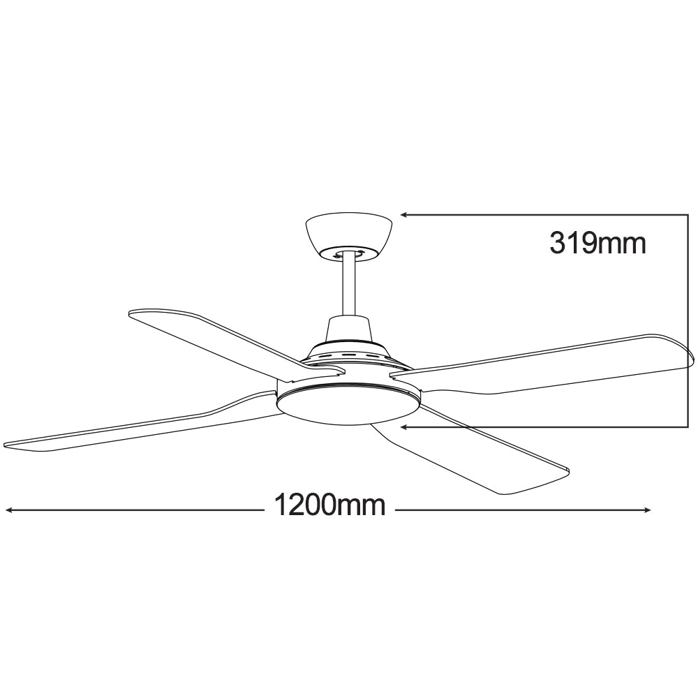 Discovery 48" 4 Blade ABS Ceiling Fan Only Matt Black - MDF124M