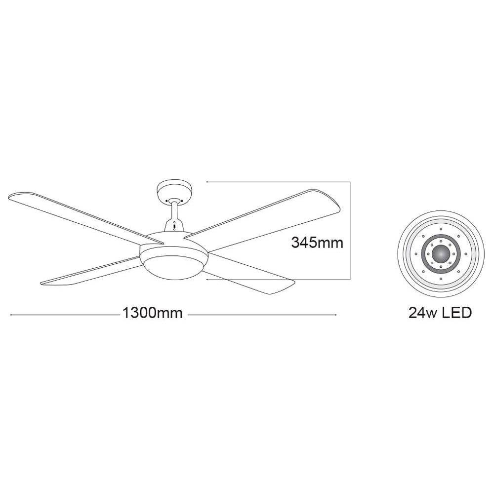 Buy AC Ceiling Fans With Light Australia Lifestyle 52" 4 Blade Ceiling Fan with 24W LED Light Tricolour Matt Black - DLS1343M