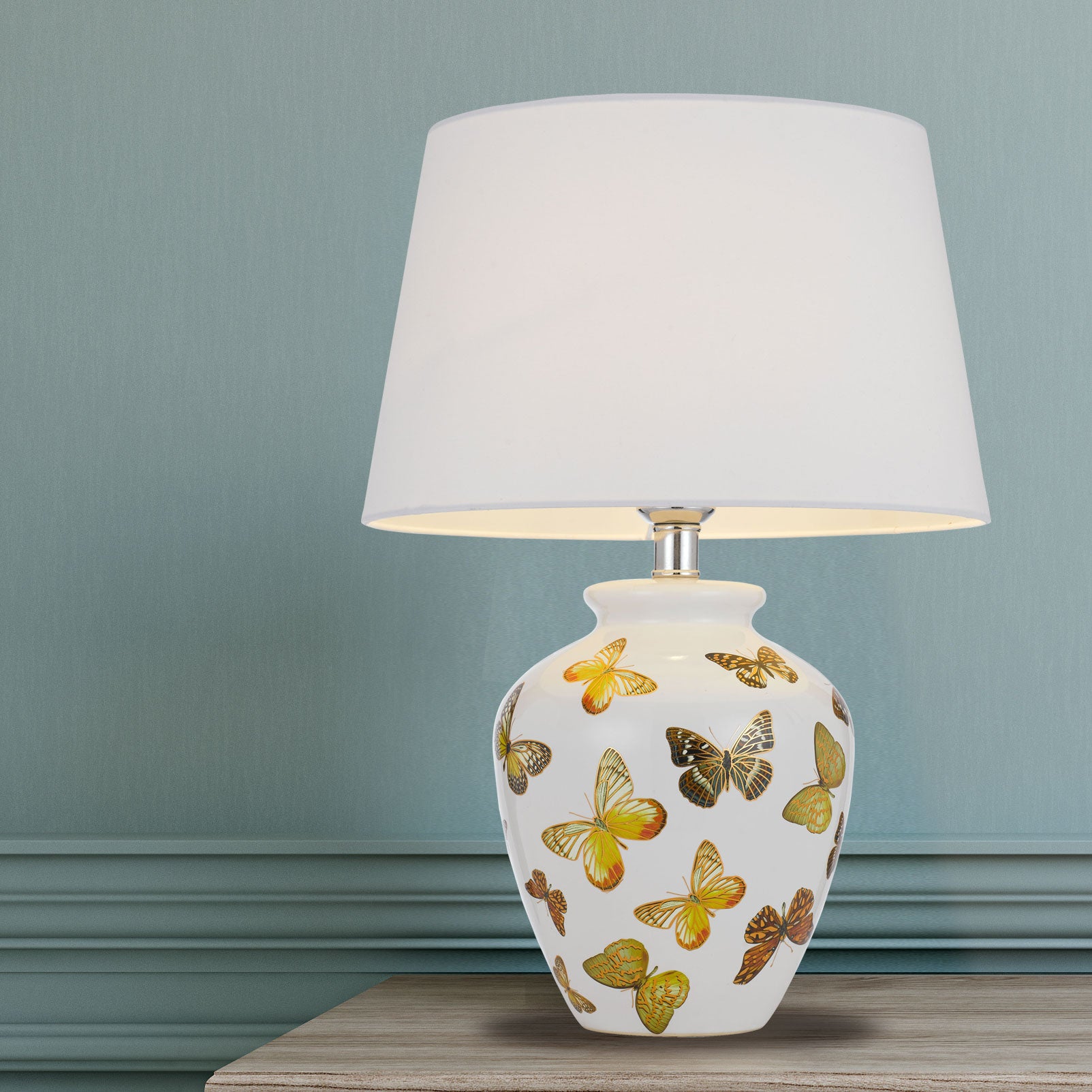 Buy Table Lamps Australia NABI Table Lamp White / Gold Ceramic / Fabric - NABI TL-WH