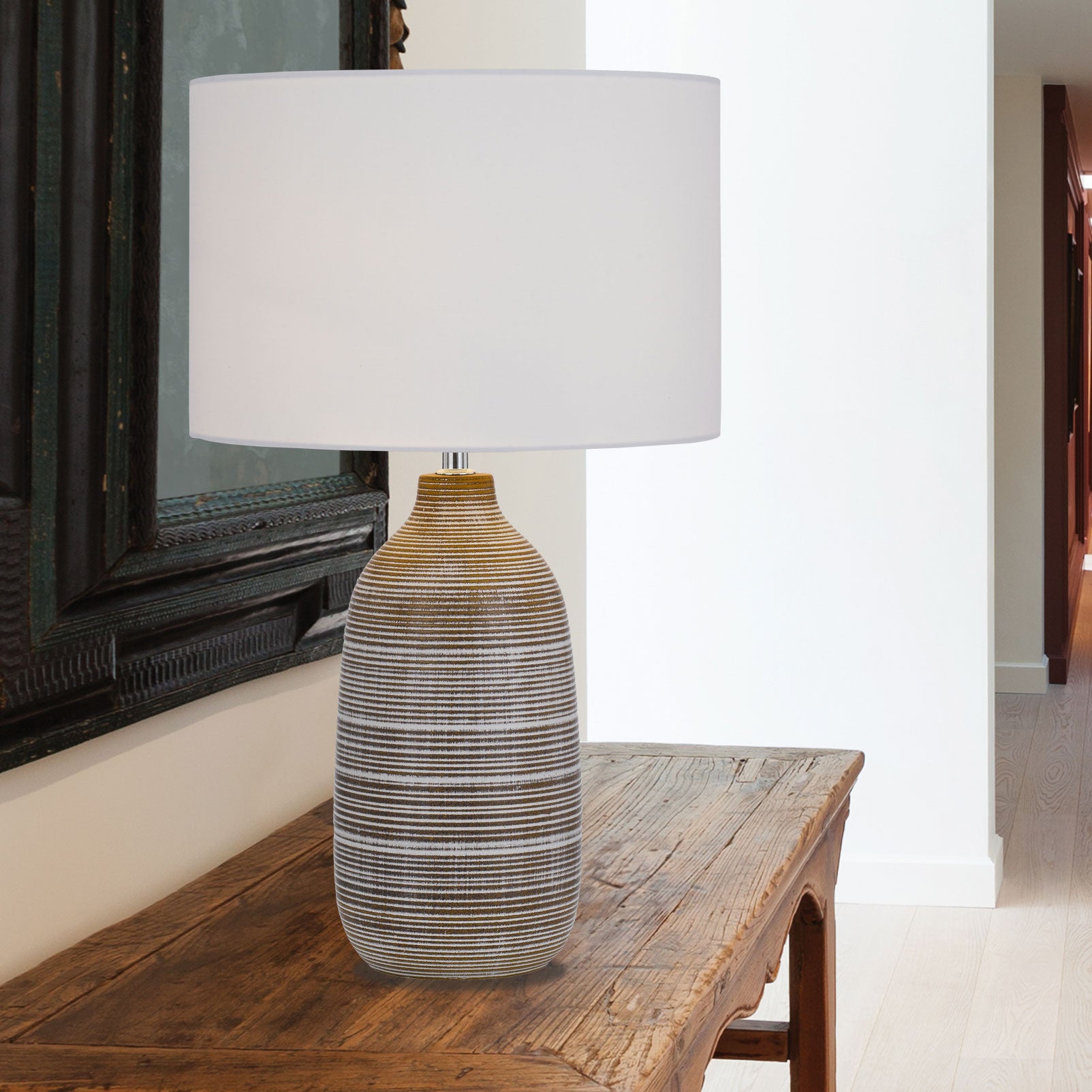 Buy Table Lamps Australia NASTRO Table Lamp Silver / White Ceramic / Fabric - NASTRO TL-BRNWH