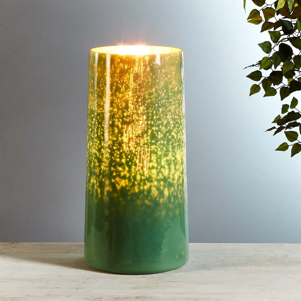 Nouveau 1 Light Tall Cylinder Art Glass Table Lamp Emerald - ZAF14154