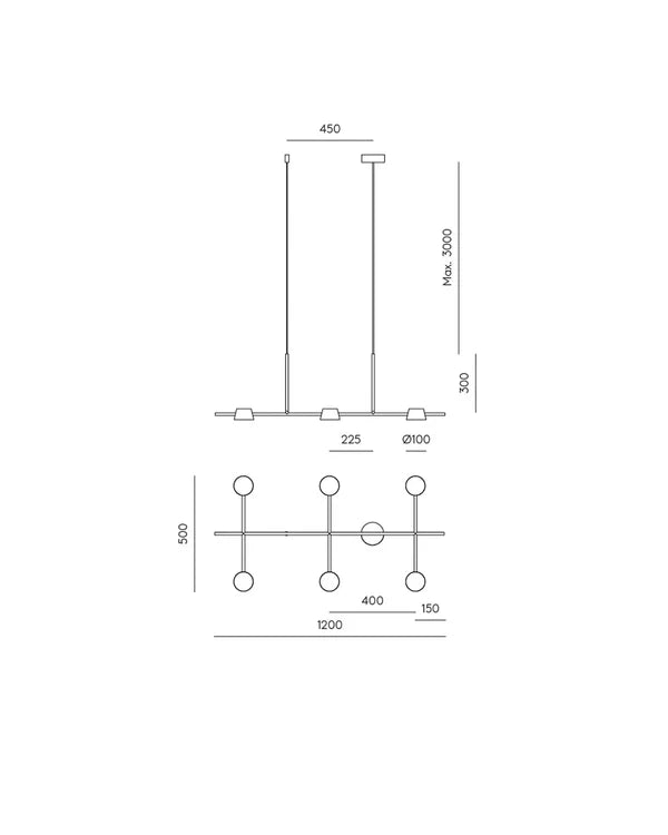 Nera 6 Light LED Pendant 8W 3000K Black - ARO.C1229/6