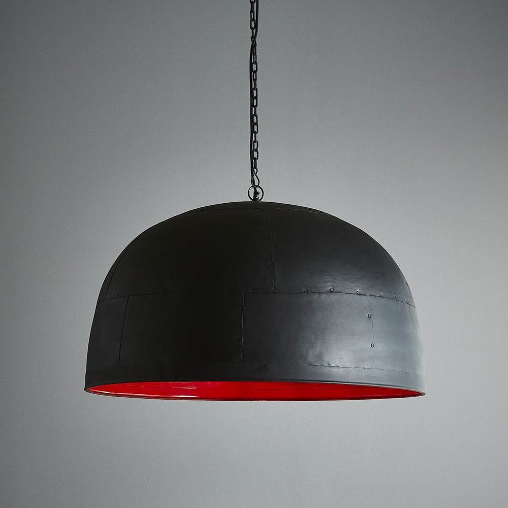 Noir Large 3 Light Iron Dome Pendant Black With Red Interior - ZAF11045RD