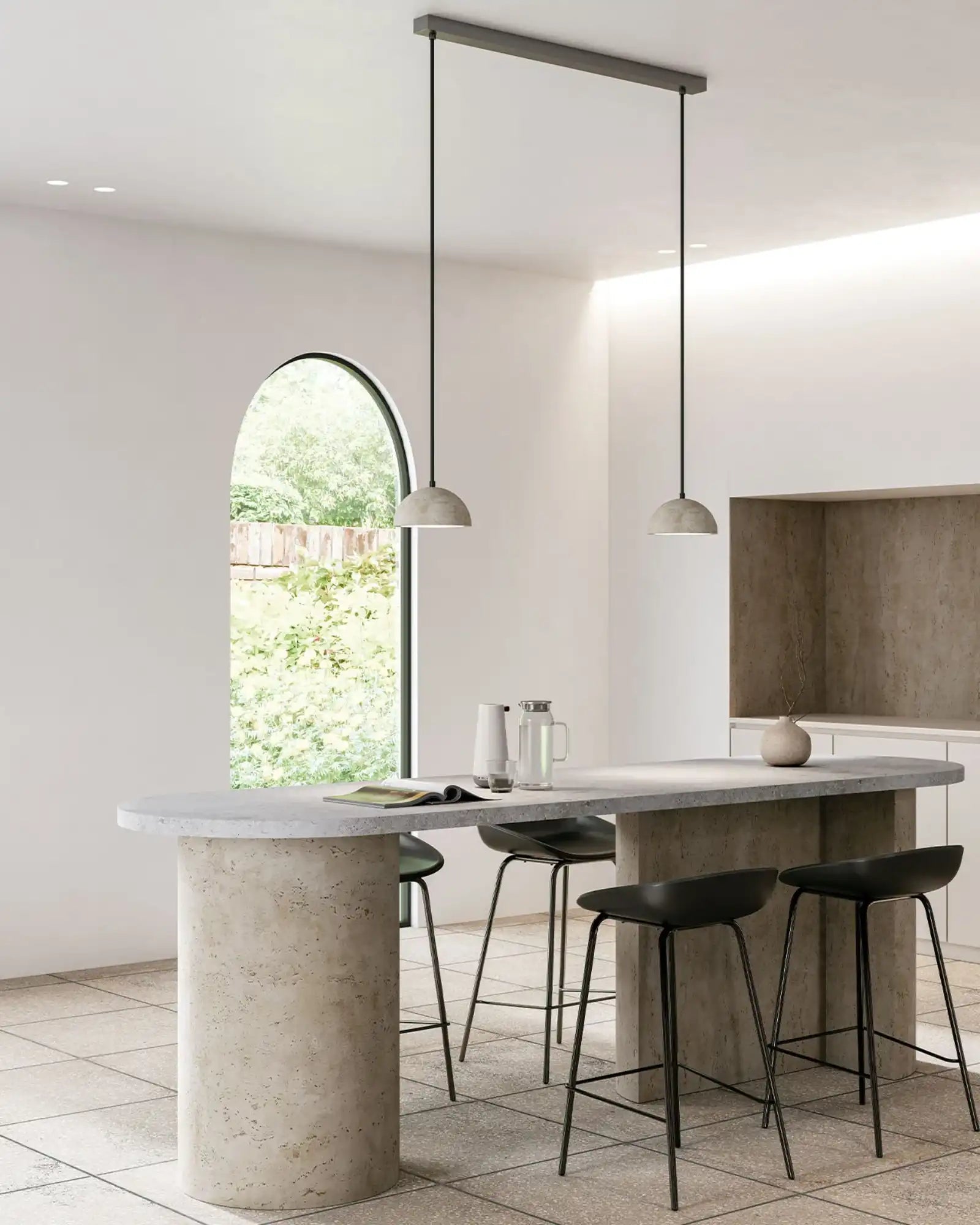 Big Dussa Pendant Light Matte Black & Travertine - ARO.C1307/L/NEG-TRA