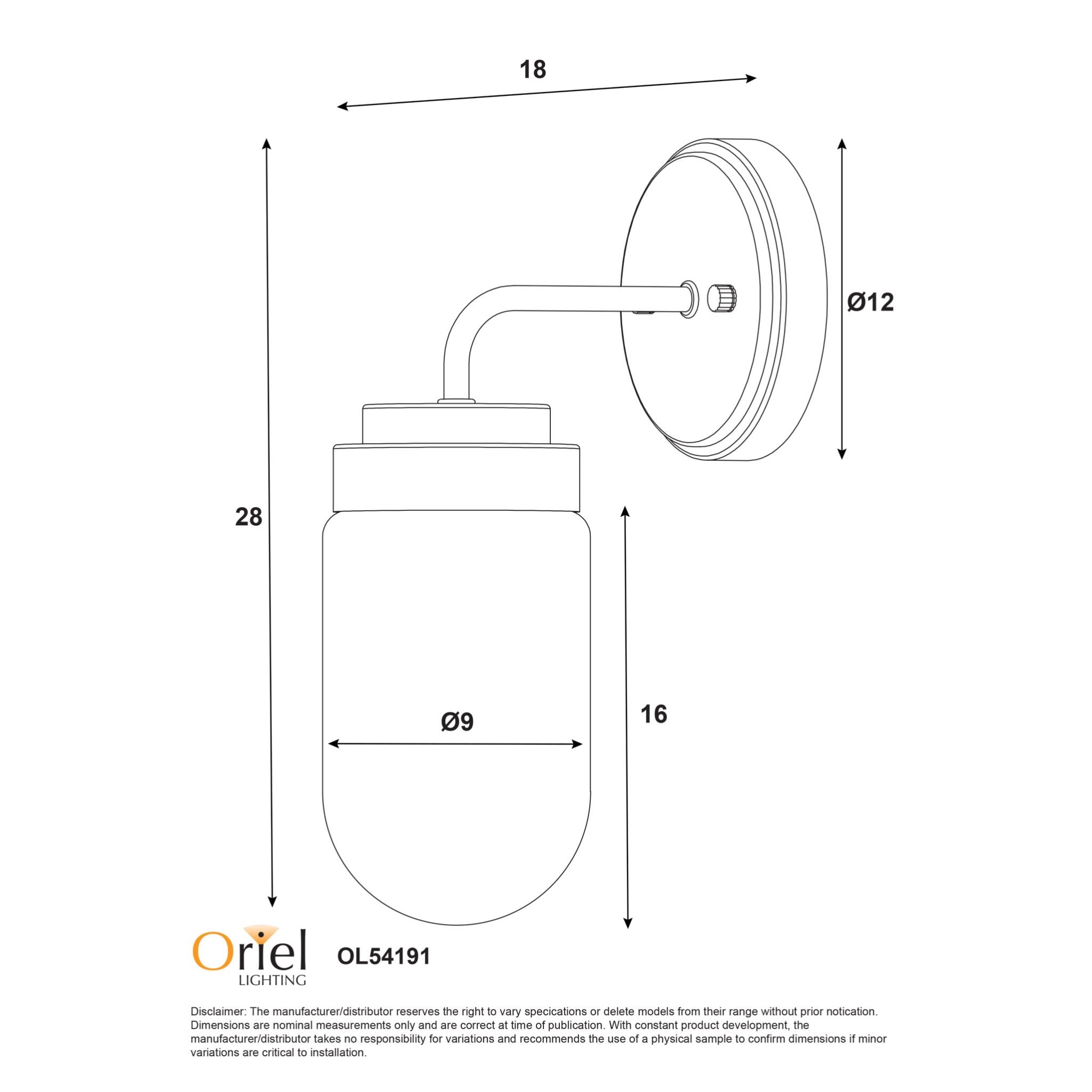 Dunburn Steel Wall Light Black - OL54191BK