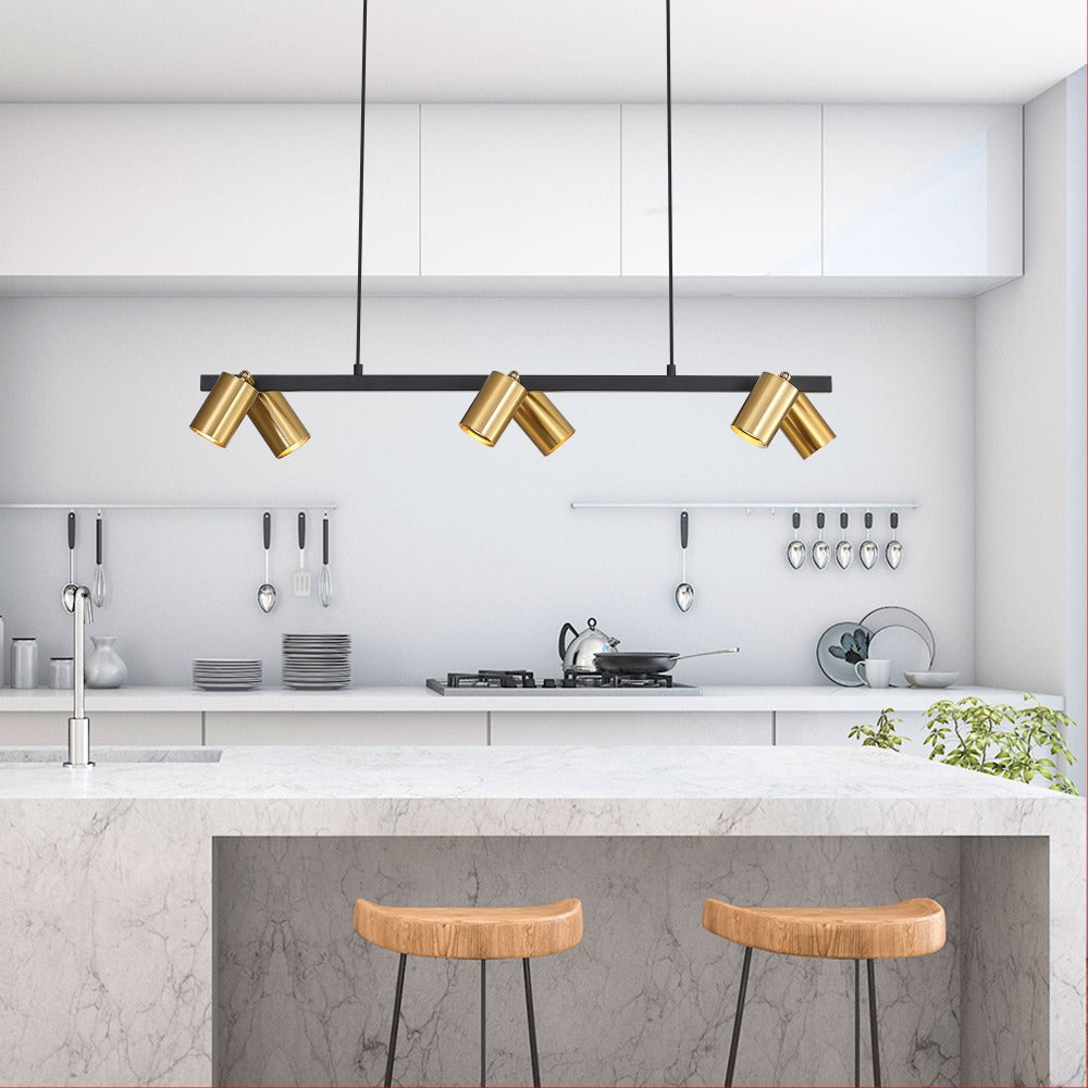 Buy Island Pendant Lights Australia BRIDGE Island Pendant 6 Lights Black / Satin Brass - OL56013/6SB