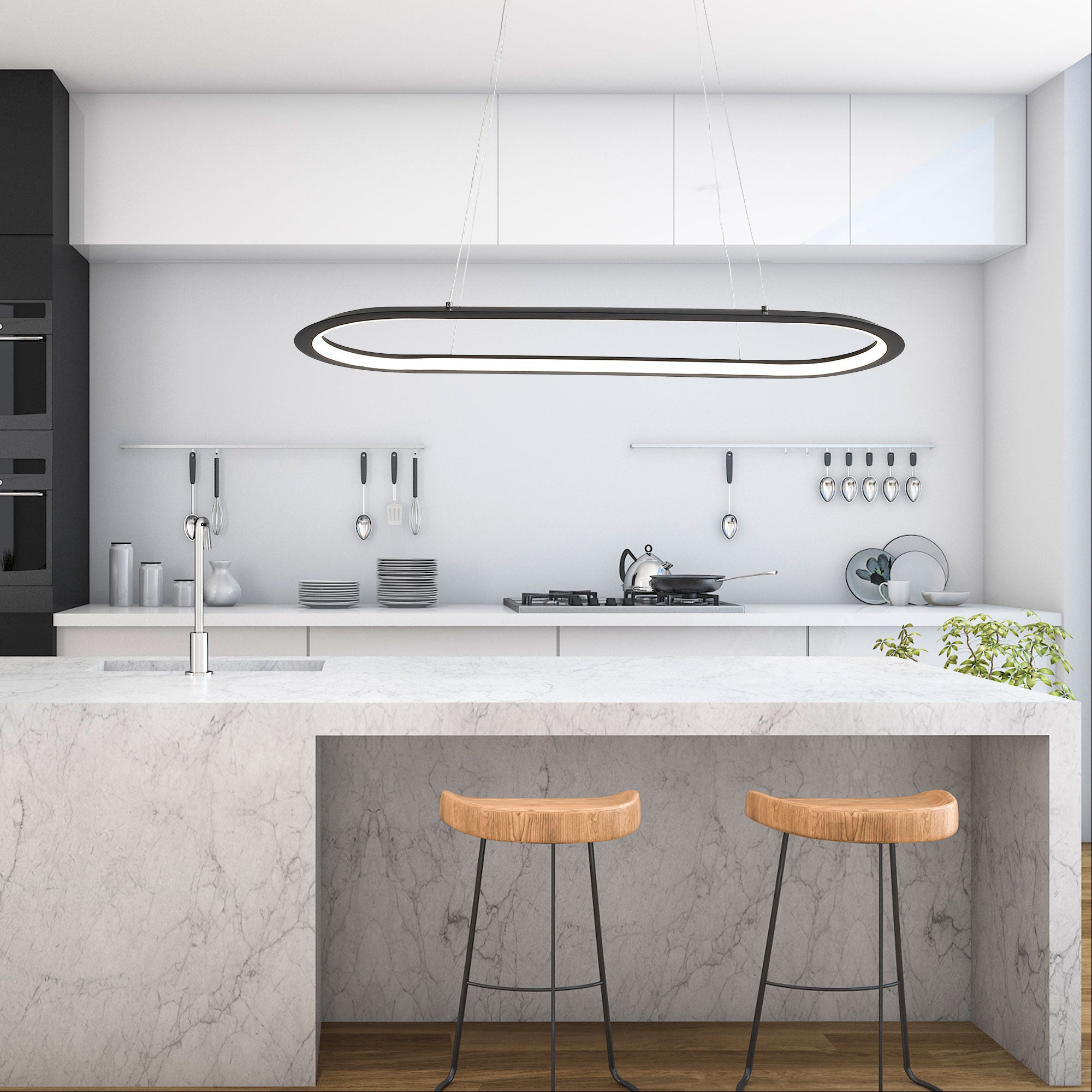 Ovale Aluminium LED Pendant Light 38W TRI Colour Black - OL60860/80BK