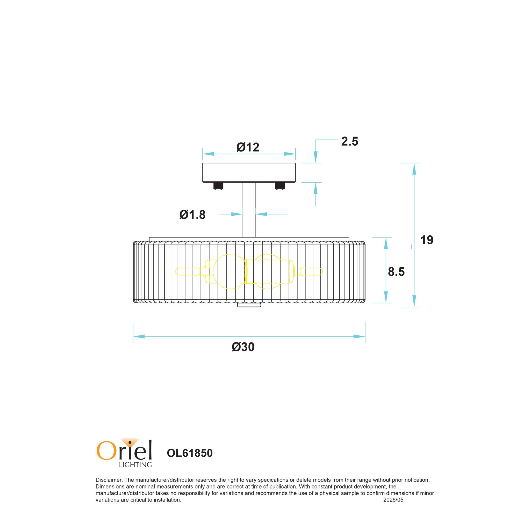 Worth Fluted Glass CTC Pendant Light Black & Clear - OL61850BK