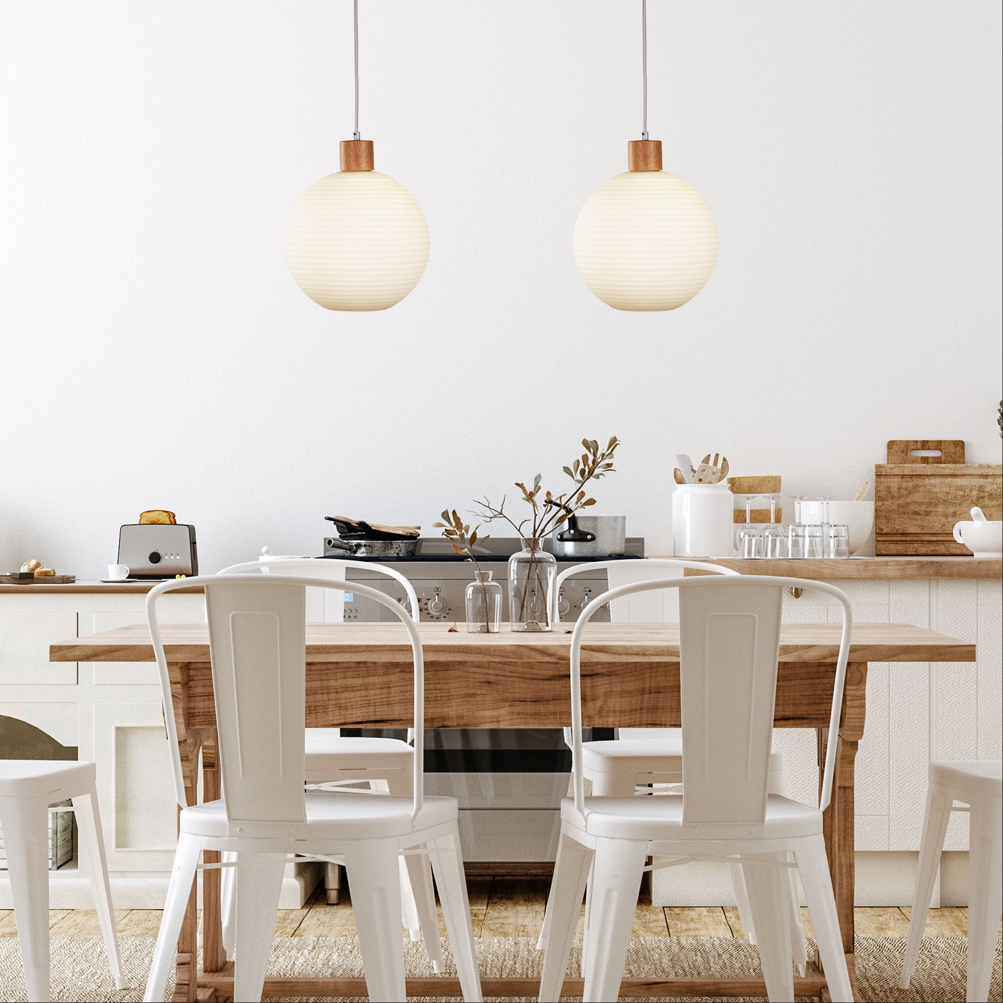 Twillo Small Pendant Light Real Timber & Opal Matte - OL63735/25OM