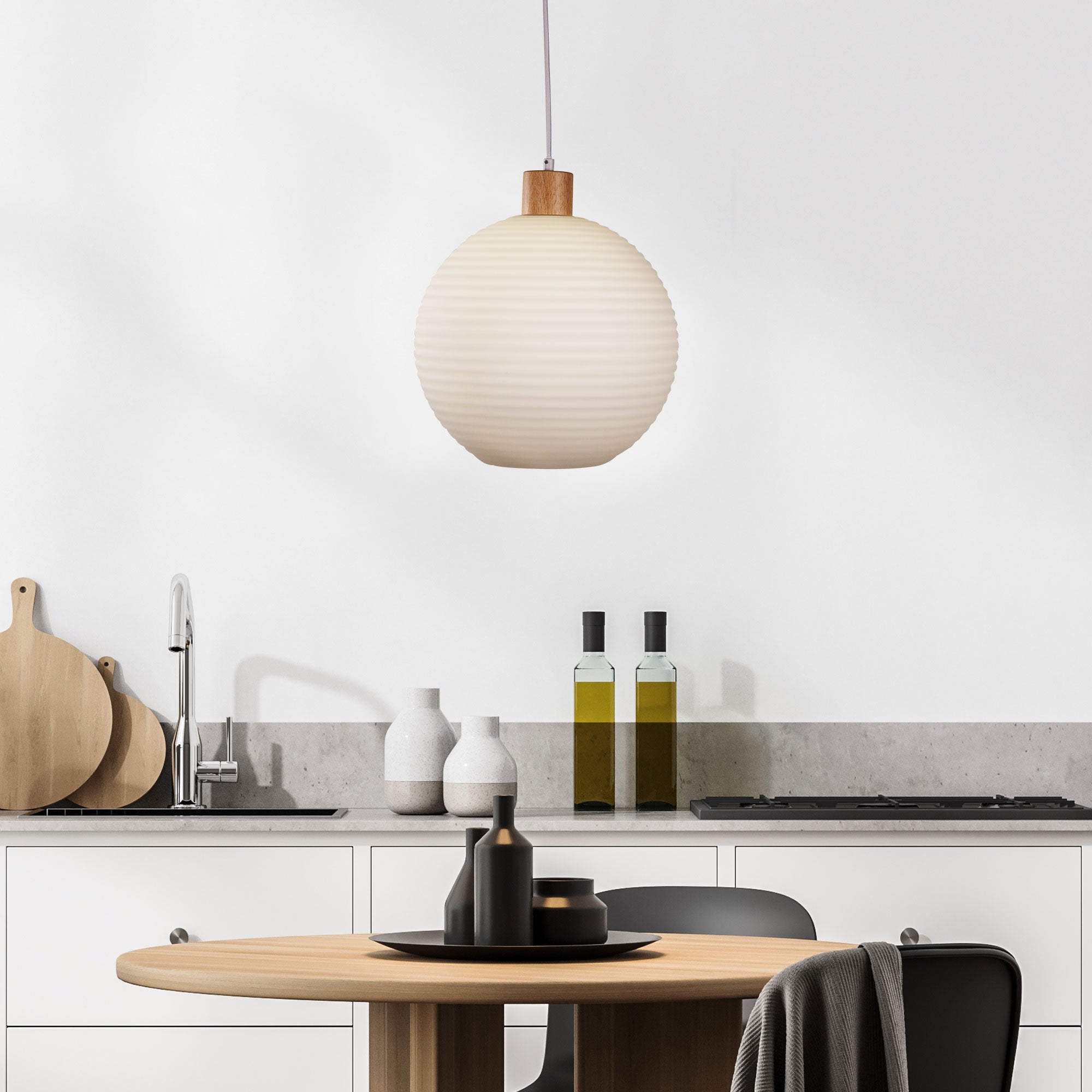 Twillo Large Pendant Light Real Timber & Opal Matte - OL63735/30OM