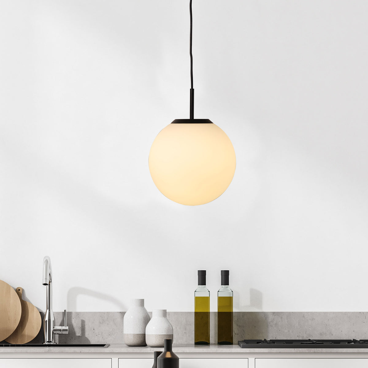 Orbit Pendant Light Matt Black & Opal Matt - OL64107/25BK