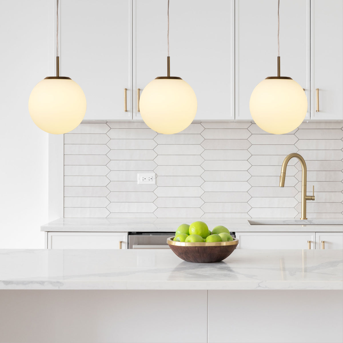 Orbit Pendant Light Satin Brass & Opal Matt - OL64107/25SB