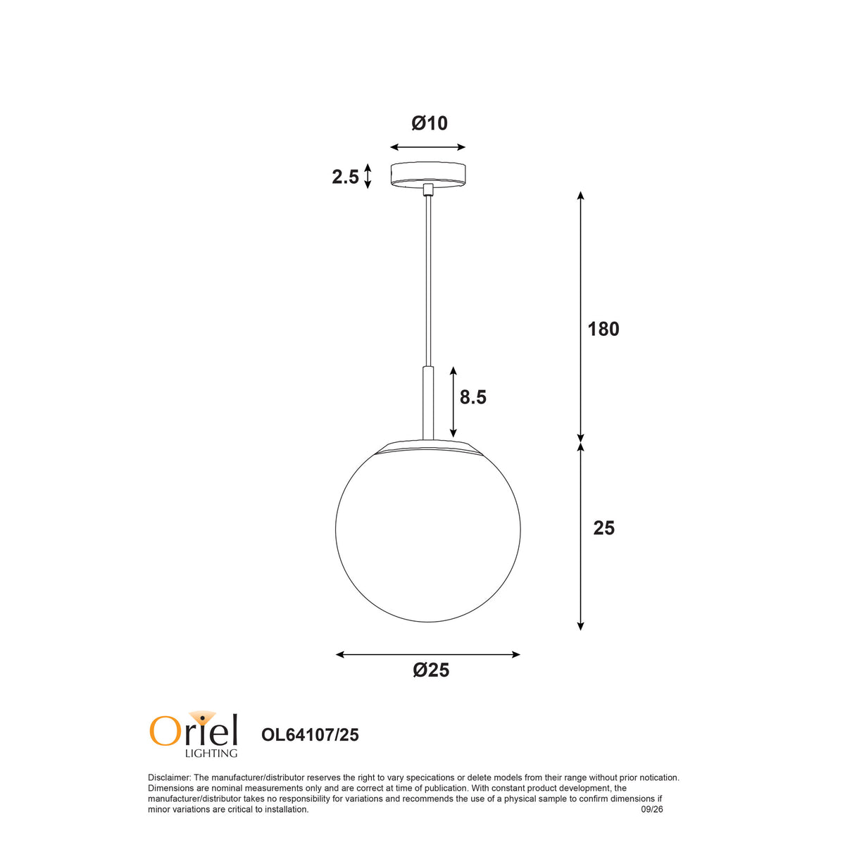 Orbit Pendant Light Matt Black & Opal Matt - OL64107/25BK