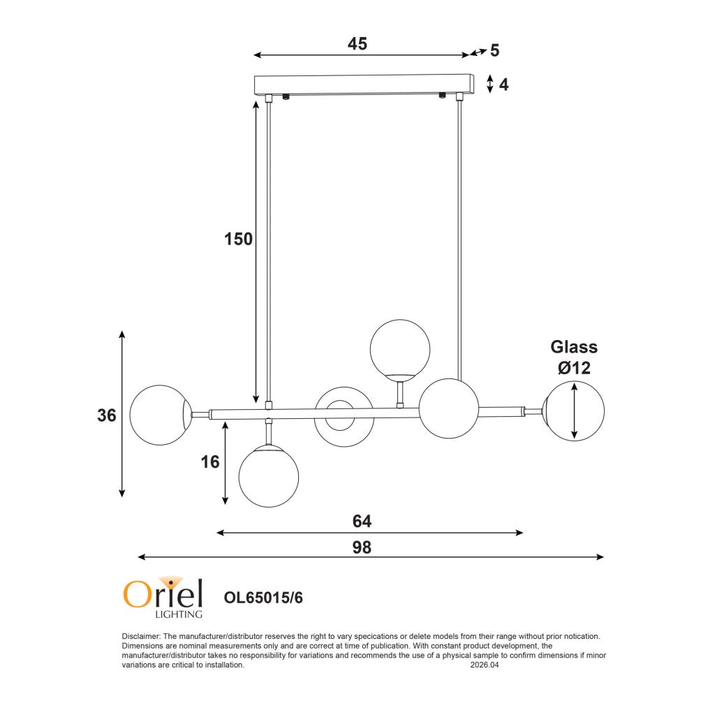 Volli 6 Light LED Pendant 4W 4000K Satin Brass & Clear - OL65015/6SB