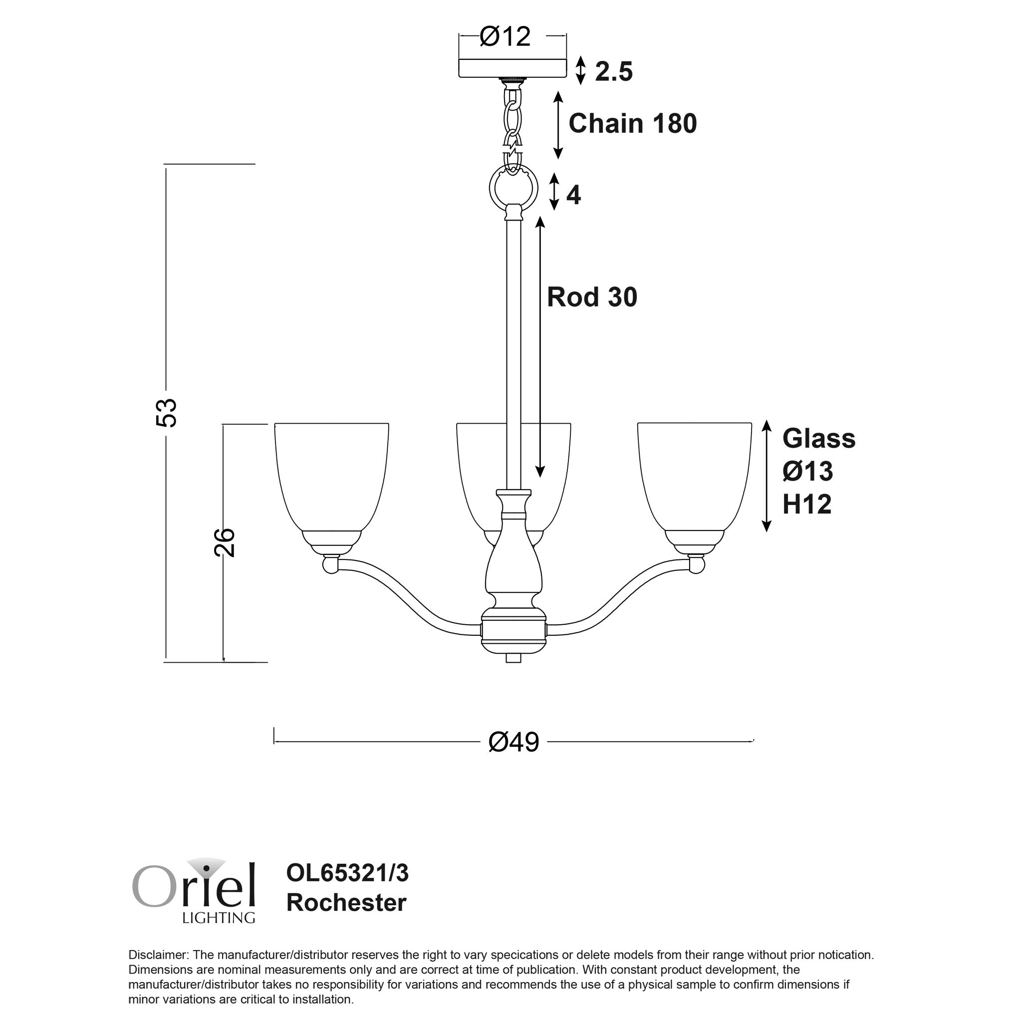 Rochester Pendant 3 Lights Black - OL65321/3BK