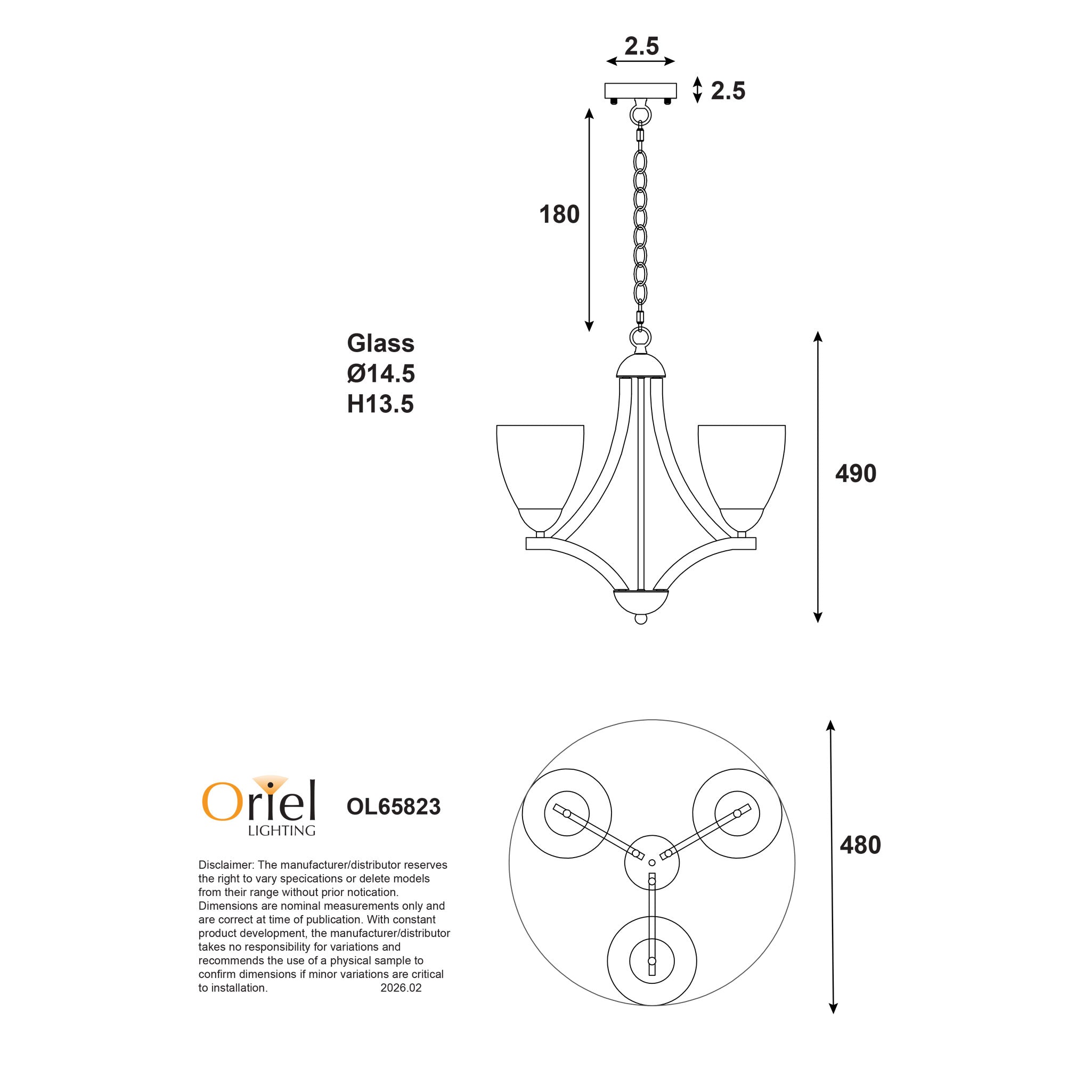 Roxby 3 Light Pendant Black & Opal - OL65823BK