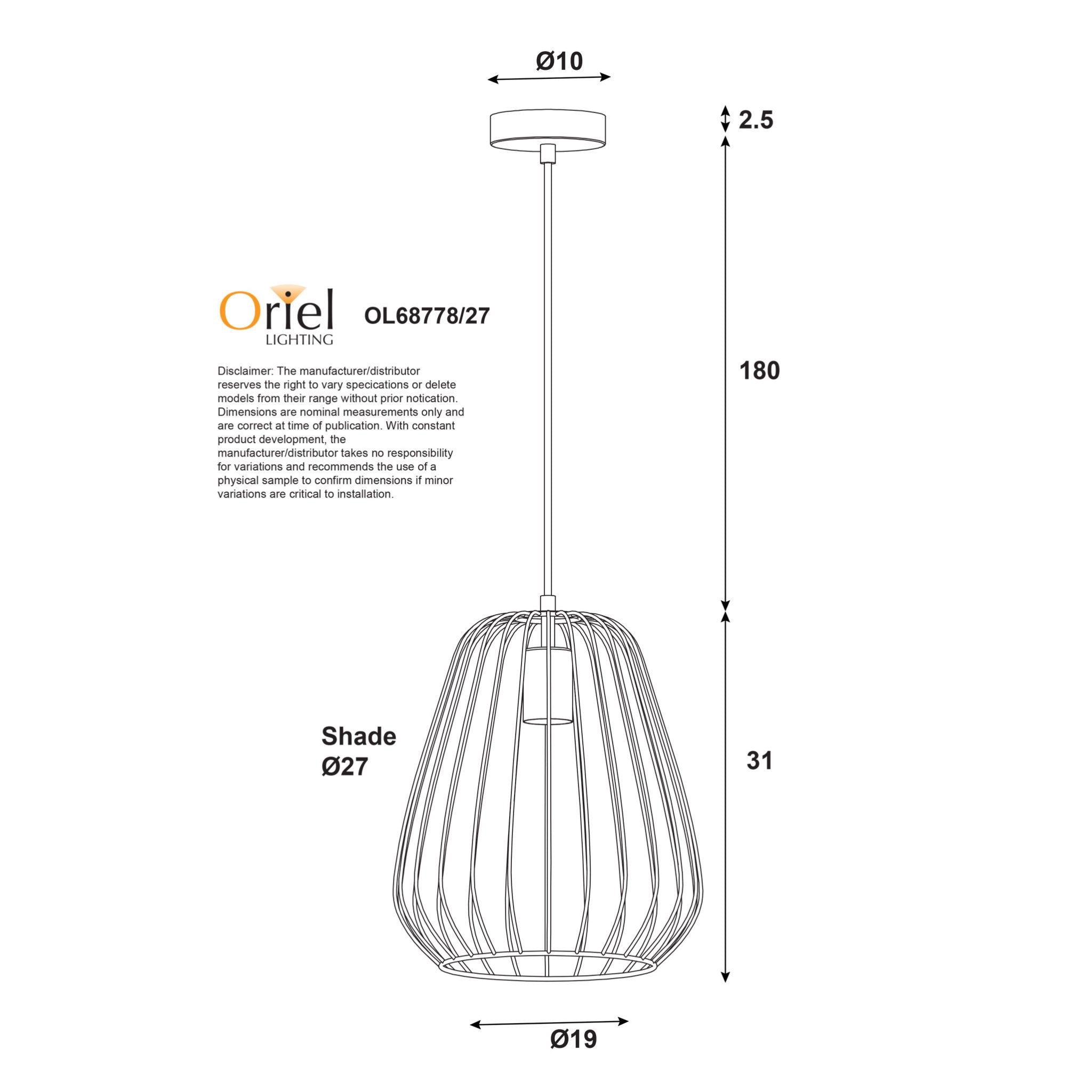 Pera Metal Pendant Light White - OL68778/27WH