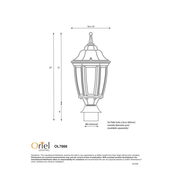 Highgate Post Top Outdoor Light Matt Black - OL7666BK