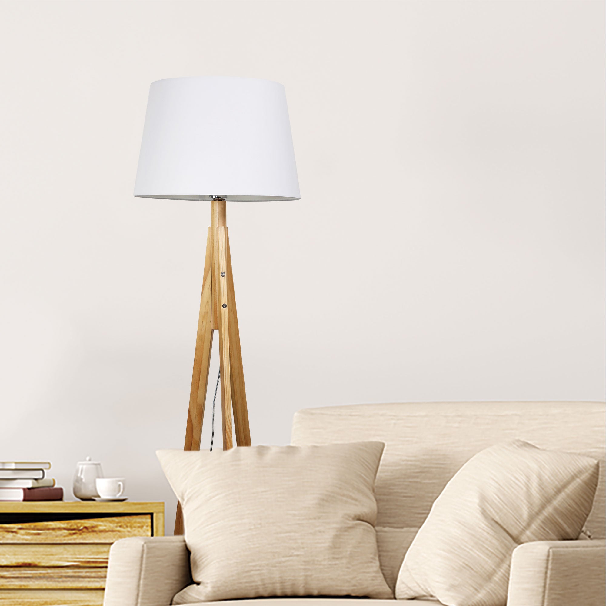 Stabb LED Floor Lamp 60W Natural Pine & White - OL81161