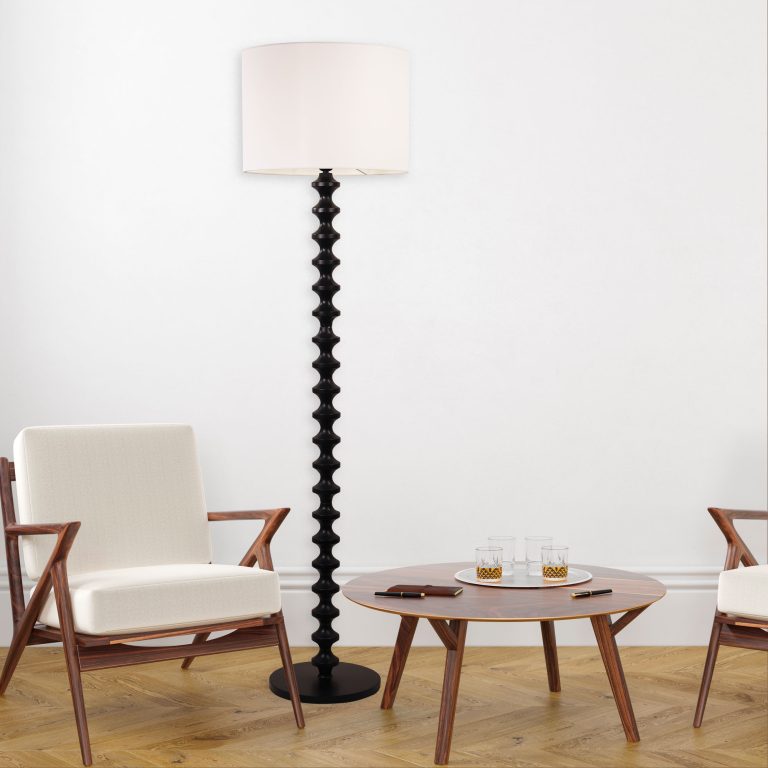 Spindle Floor Lamp with Shade Black & White - OL93543BK