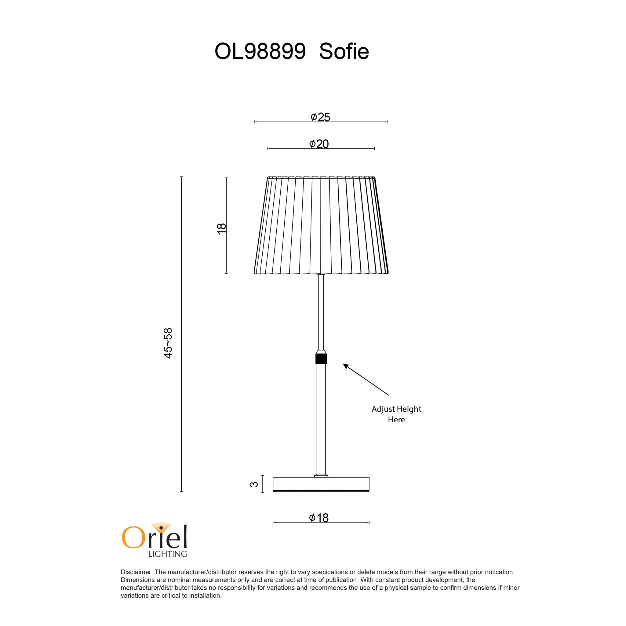 Lund Height Adjustable Table Lamp White - OL98899BK