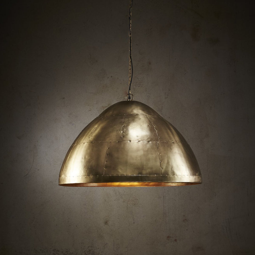 P51 Large 1 Light Iron Riveted Dome Pendant Antique Brass - ZAF11044BR