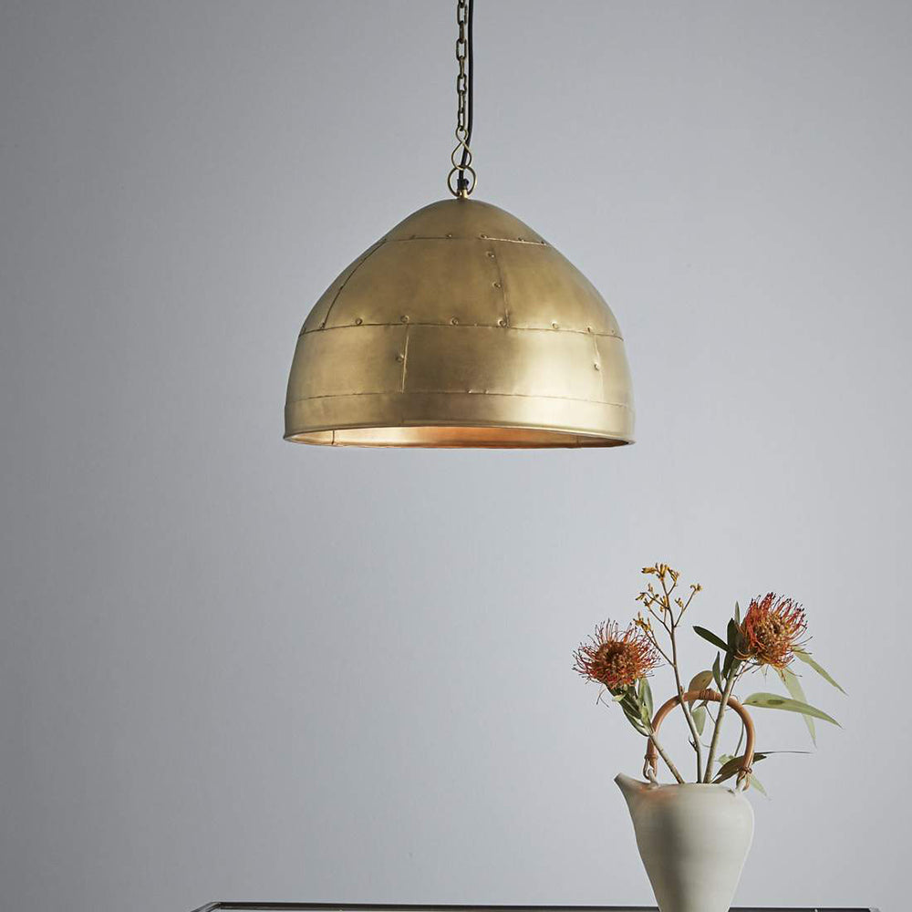 P51 Small 1 Light Iron Riveted Dome Pendant Antique Brass - ZAF10310
