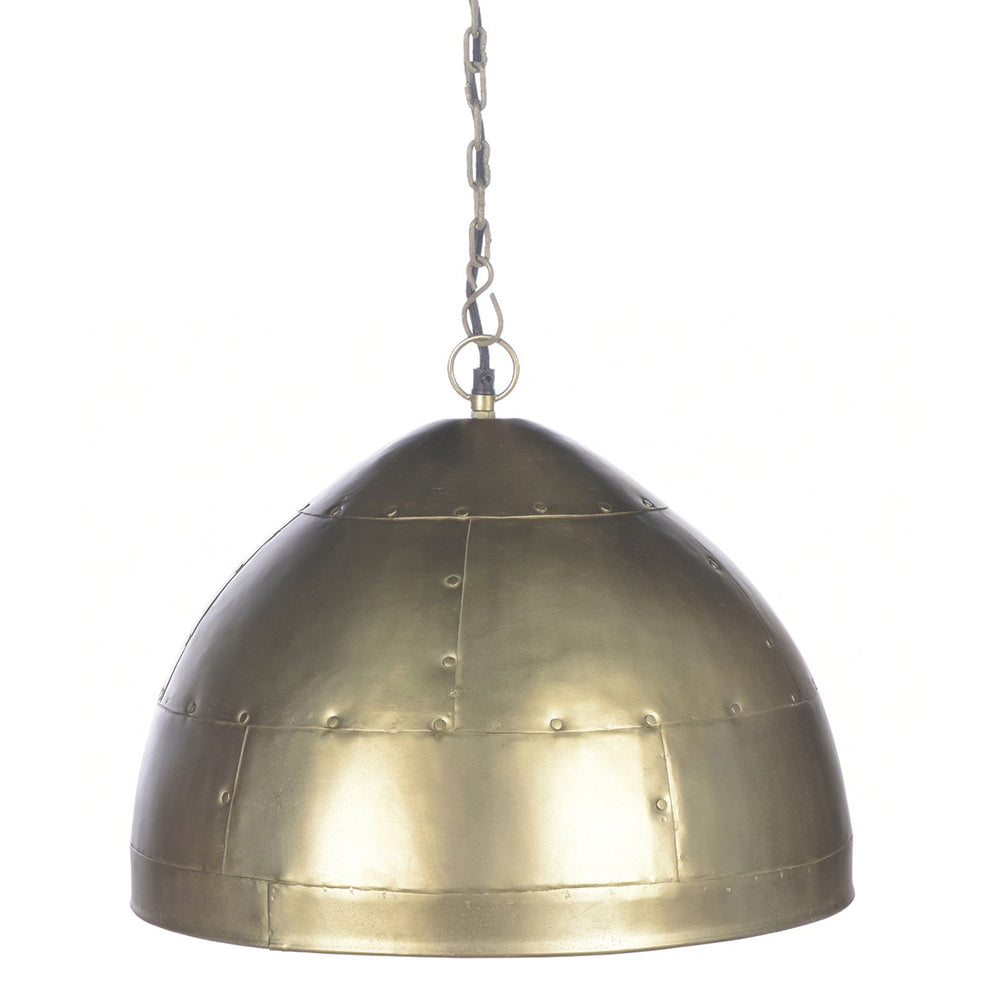 P51 Small 1 Light Iron Riveted Dome Pendant Antique Brass - ZAF10310