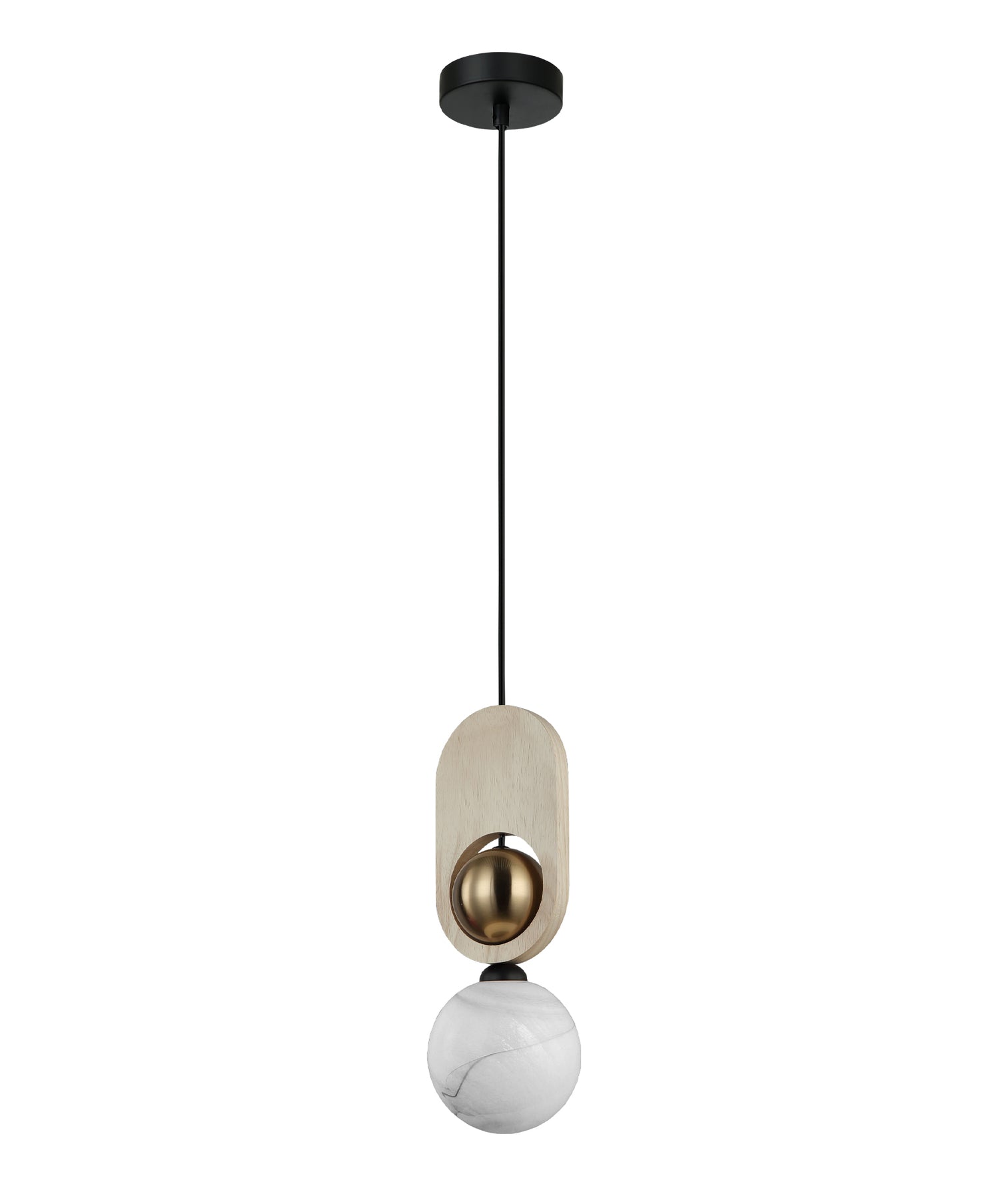 Patla Sandblasted Pendant Light Natural Wood & Brass - PALTA1