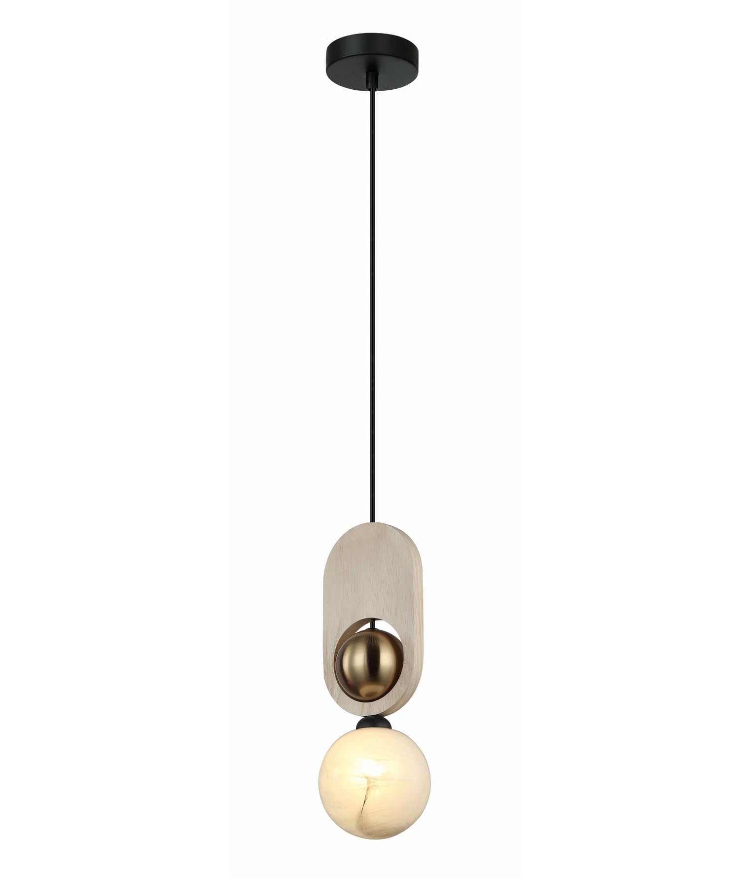 Patla Sandblasted Pendant Light Natural Wood & Brass - PALTA1