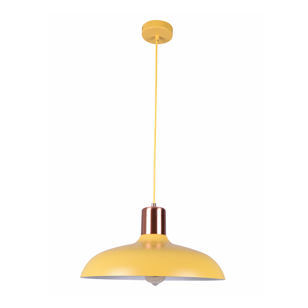 Buy Pendant Lights Australia PASTEL Dome Shape 1 Light Pendant Yellow With Copper Lampholder Cover - PASTEL14