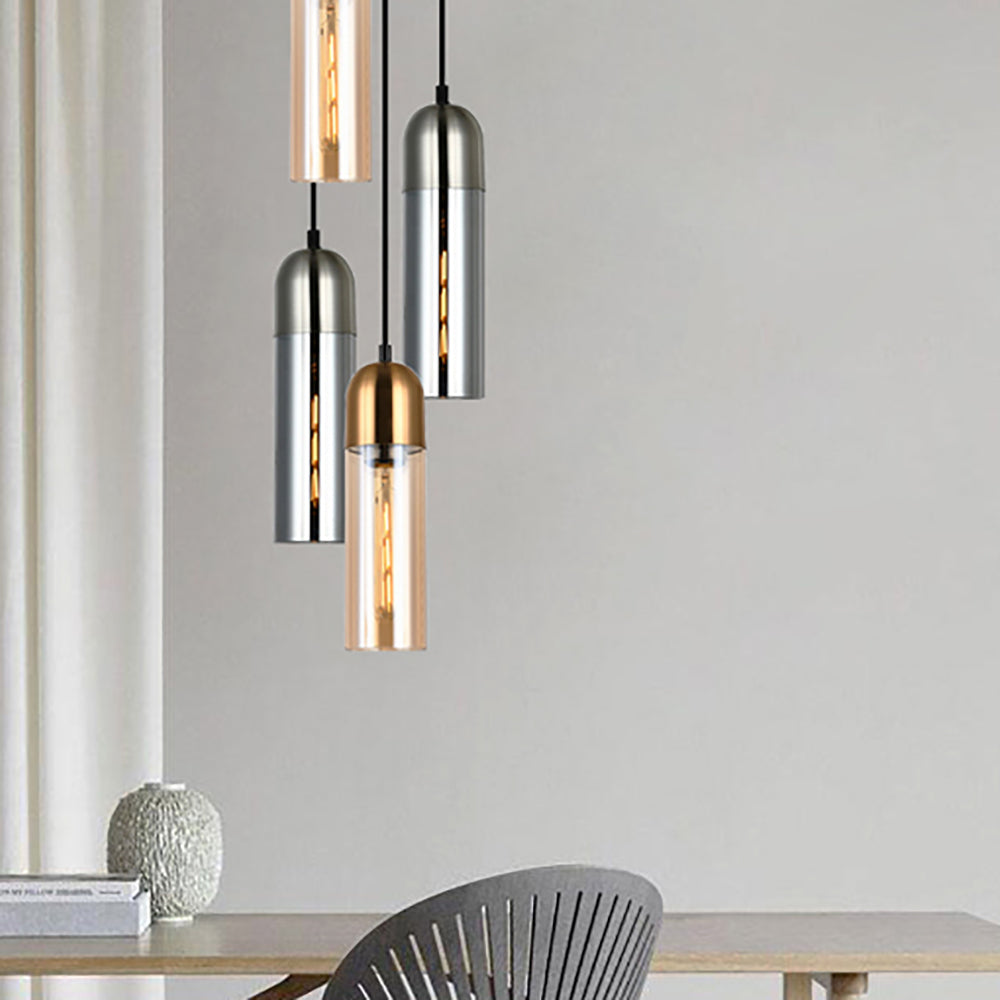 Buy Mini Pendants Australia PASTILLE Round Top Cylinder 1 Light Pendant In Satin Chrome With Smoke Glass - PASTILLE1