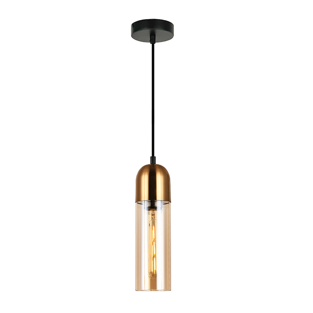 PASTILLE Round Top Cylinder 1 Light Pendant In Antique Brass With Amber Glass - PASTILLE2