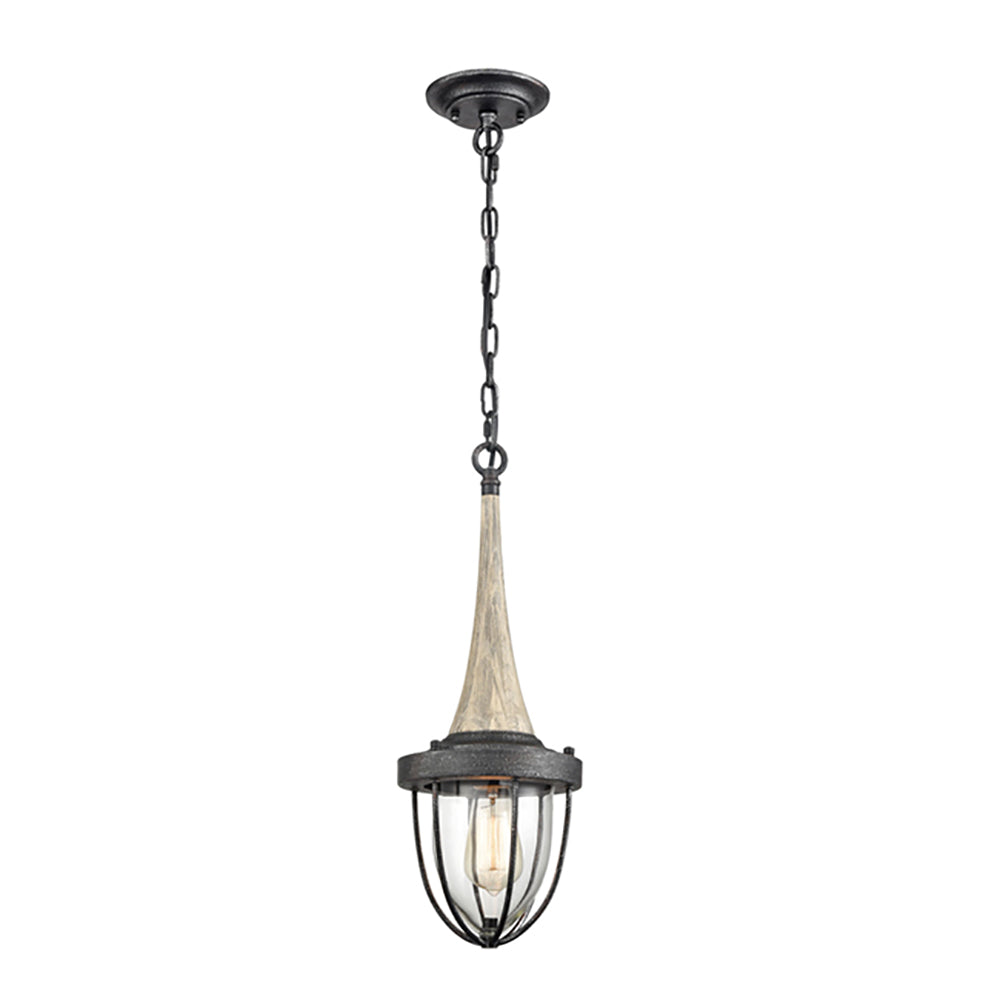 Buy Pendant Lights Australia PENDOLO 1 Light Washed Wood Pendant With Weathered Charcoal Hardware - PENDOLO1