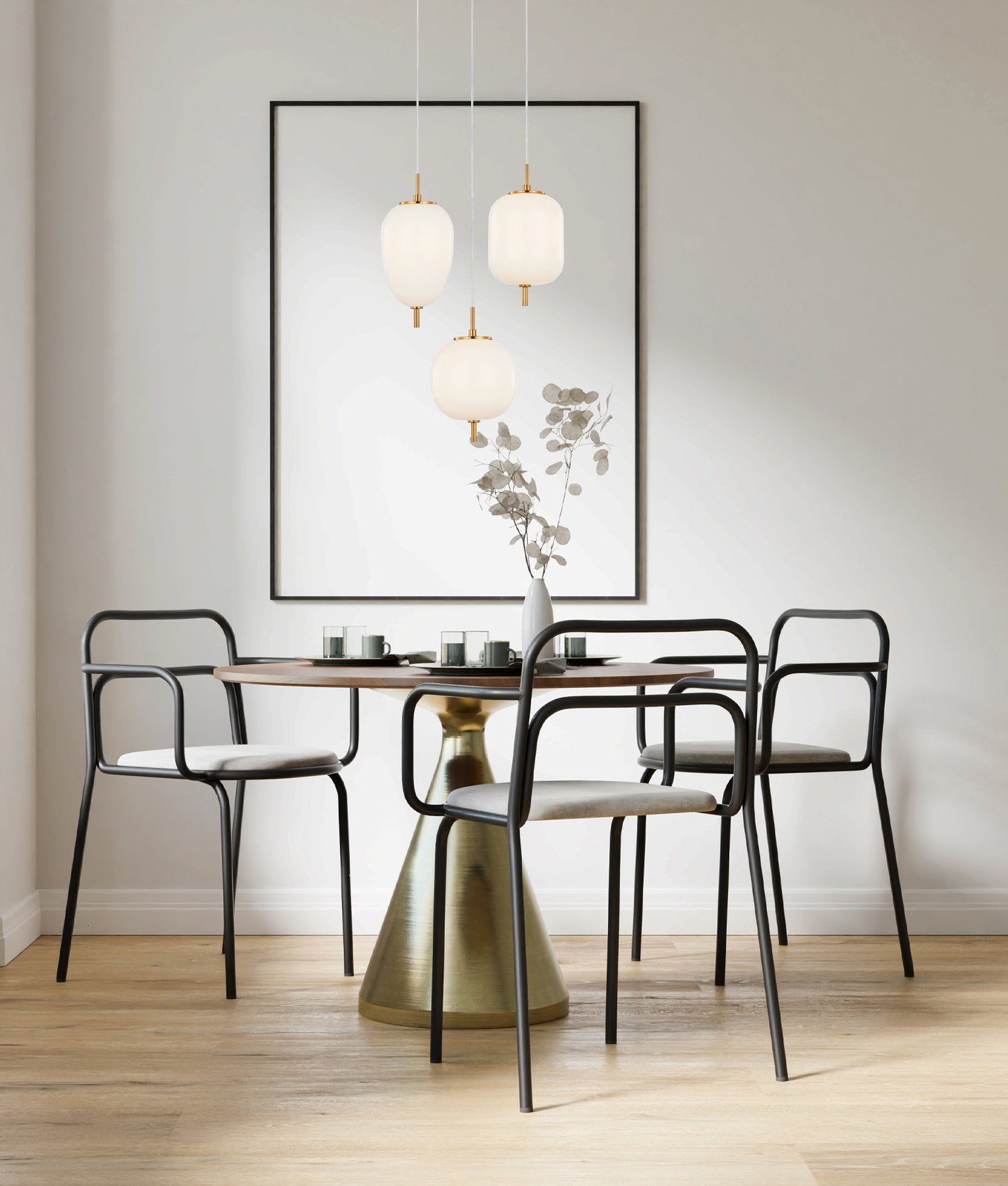 Pino 3 Light Pendant Iron & Glass Opal Matte - PINO4X3R