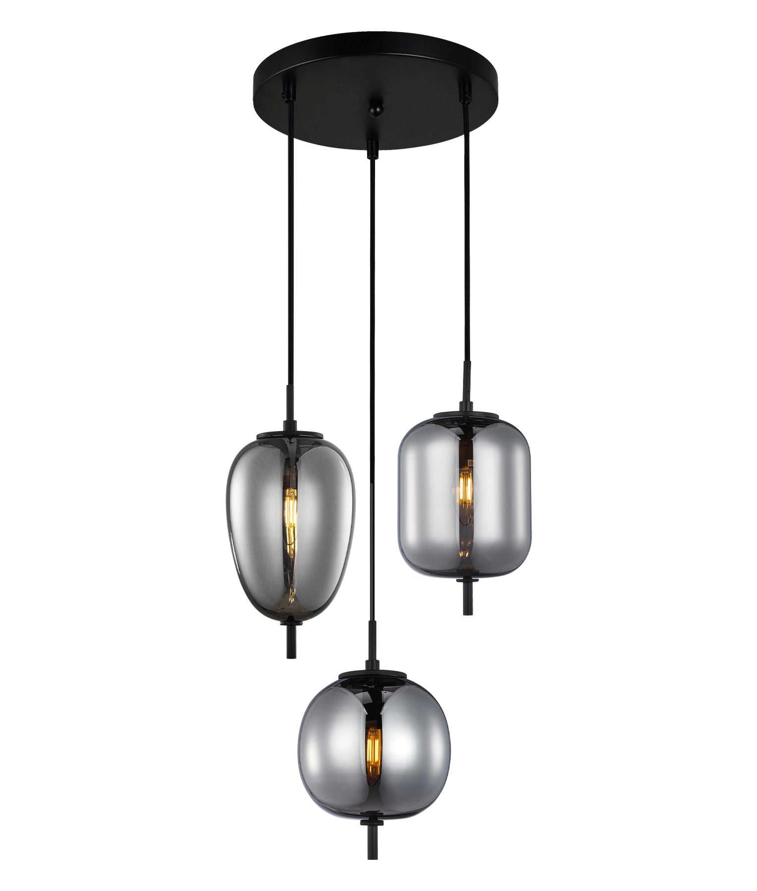 Pino 3 Light Pendant Iron & Glass Smokey Black - PINO8X3R