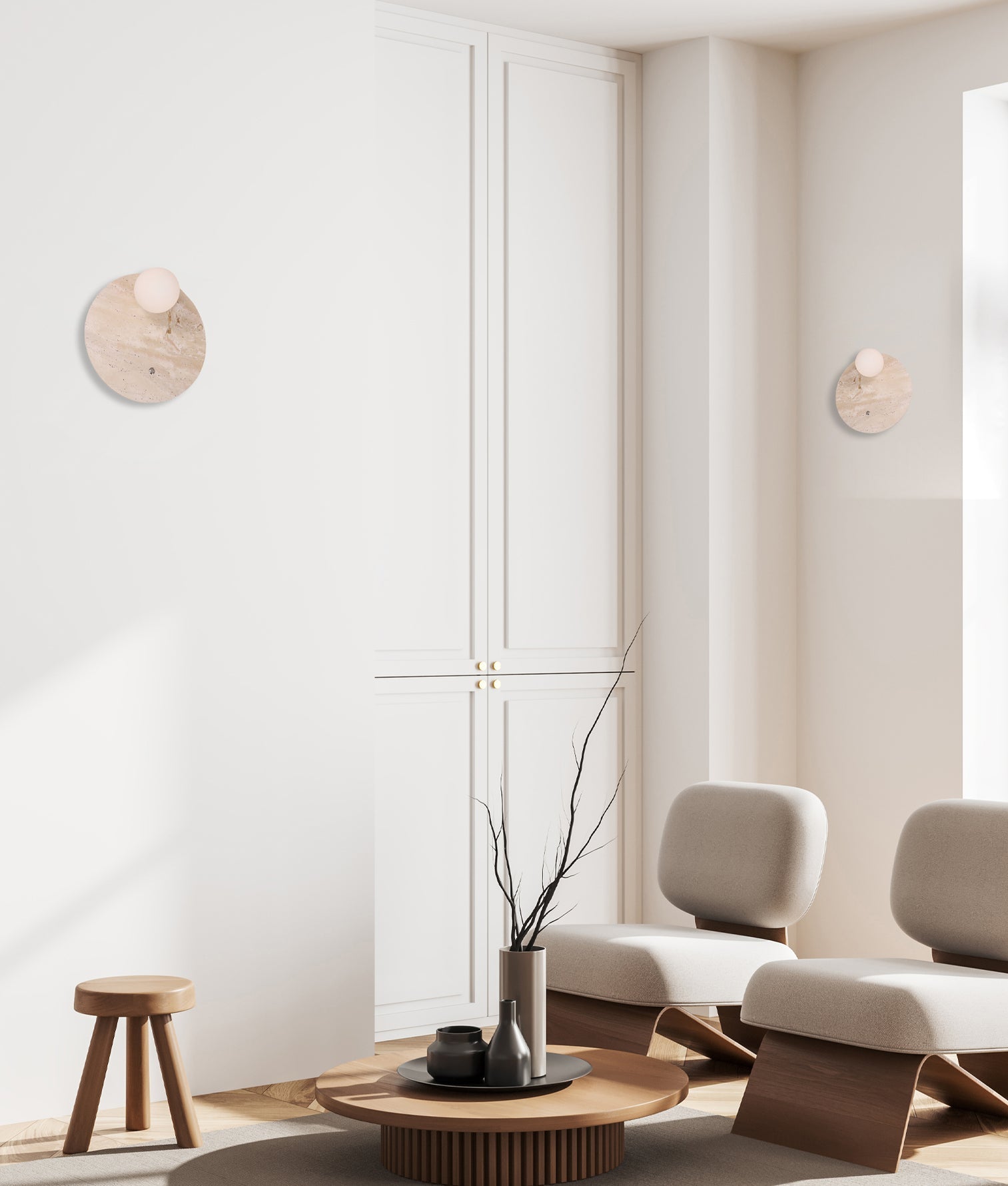 Poi Round Base Wall Light Opal & Beige - POI2