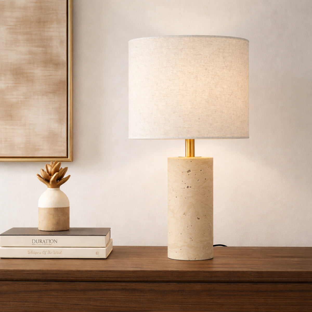 Polano Small Table Lamp Beige, Ivory & Antique Gold - POLANO TLS-BEIV