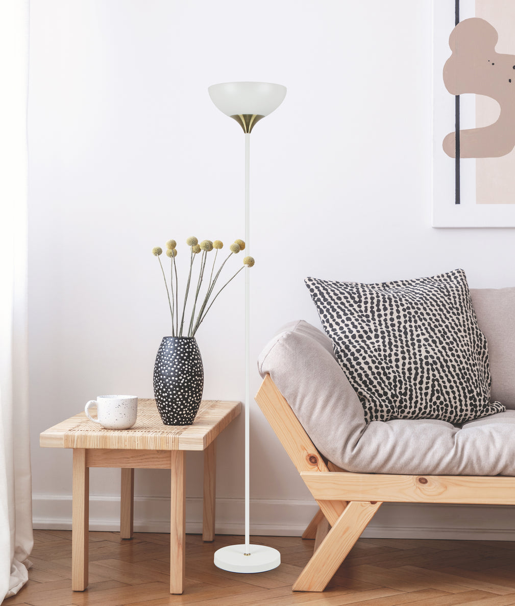 Progetto Up Light Floor Matt White & Antique Brass - PROGETTO-F2