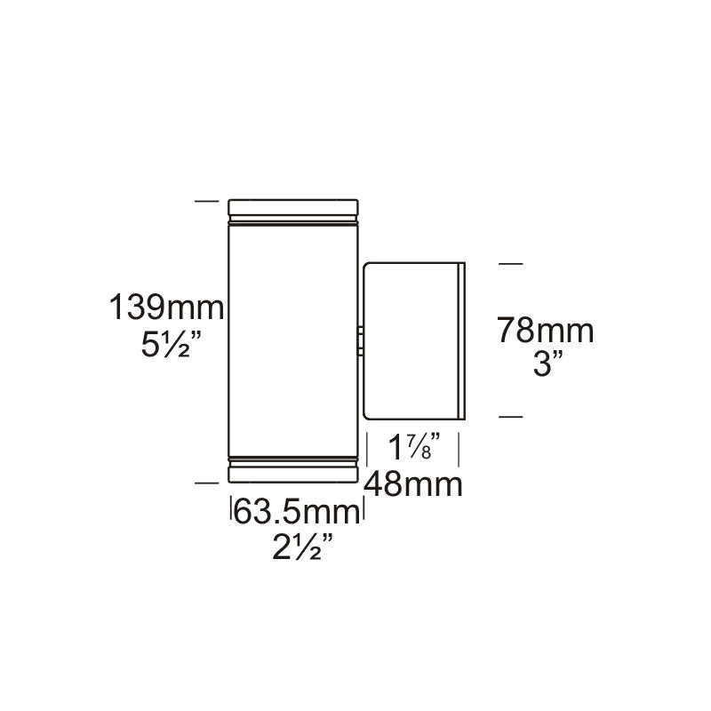 Pillar Aluminium Up & Down Wall Light Black - PIL/R/BK