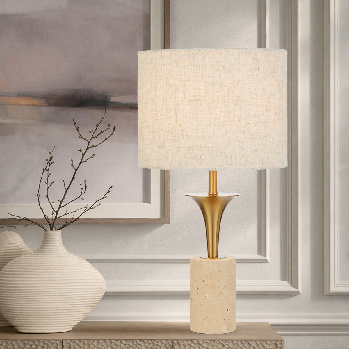 Renara Table Lamp Beige & Antique Gold - RENARA TL-BEAG