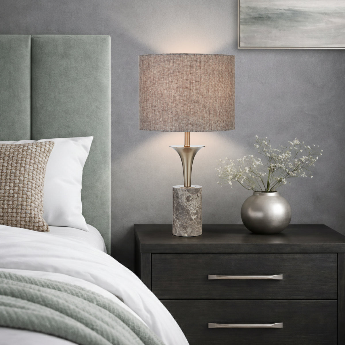 Renara Table Lamp Grey & Matt Nickel - RENARA TL-GYNK