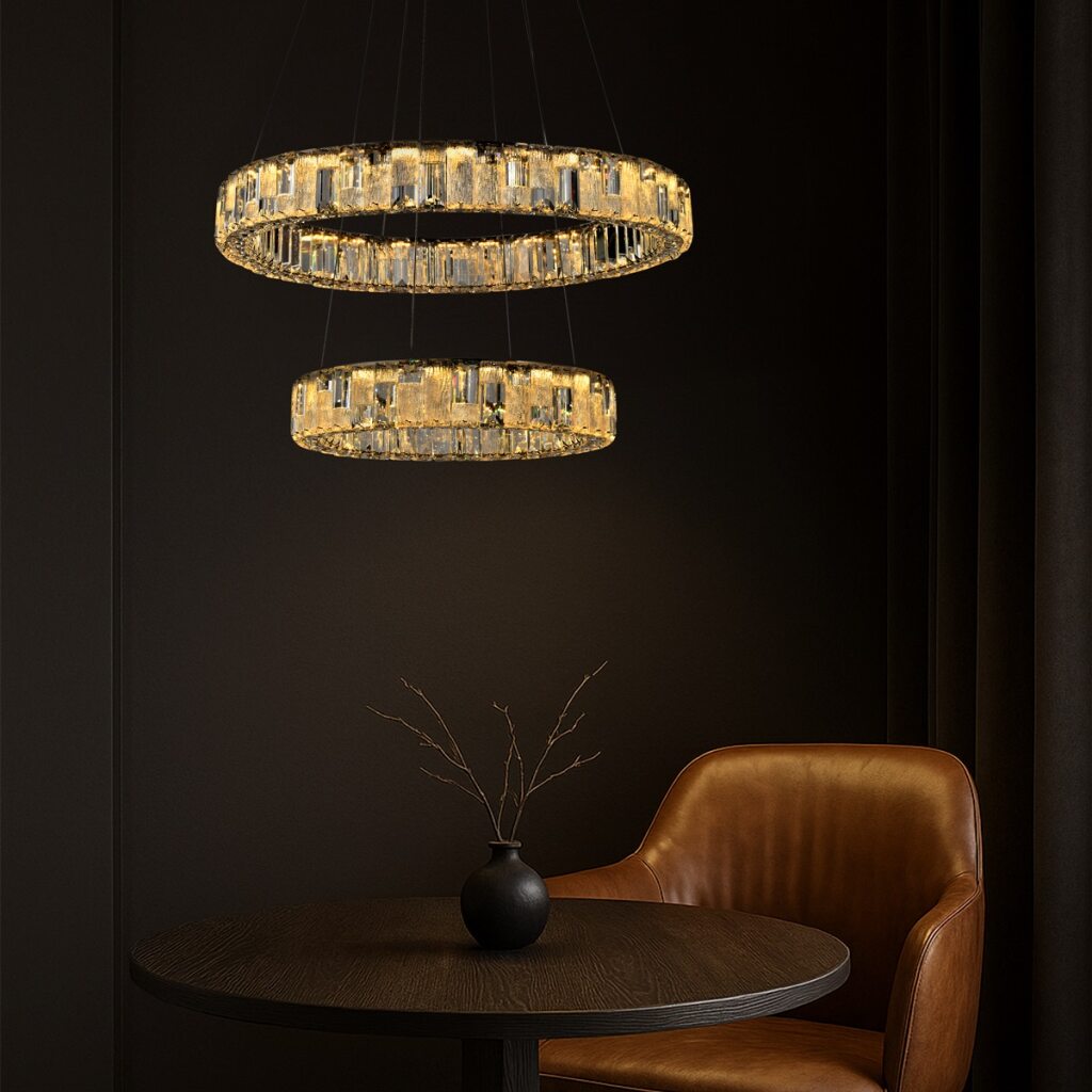 Rias LED 2 Tier Pendant 48W Tri Colour Gold - RIAS PE2T-GD3C