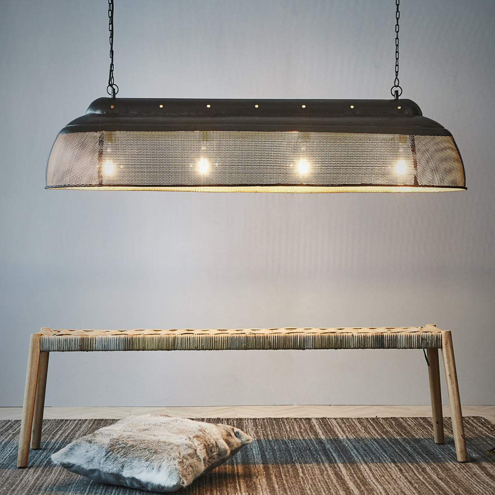 Riva 4 Light Extra Long Perforated Iron Elongated Pendant - Matt Black/Gold - ZAF10411