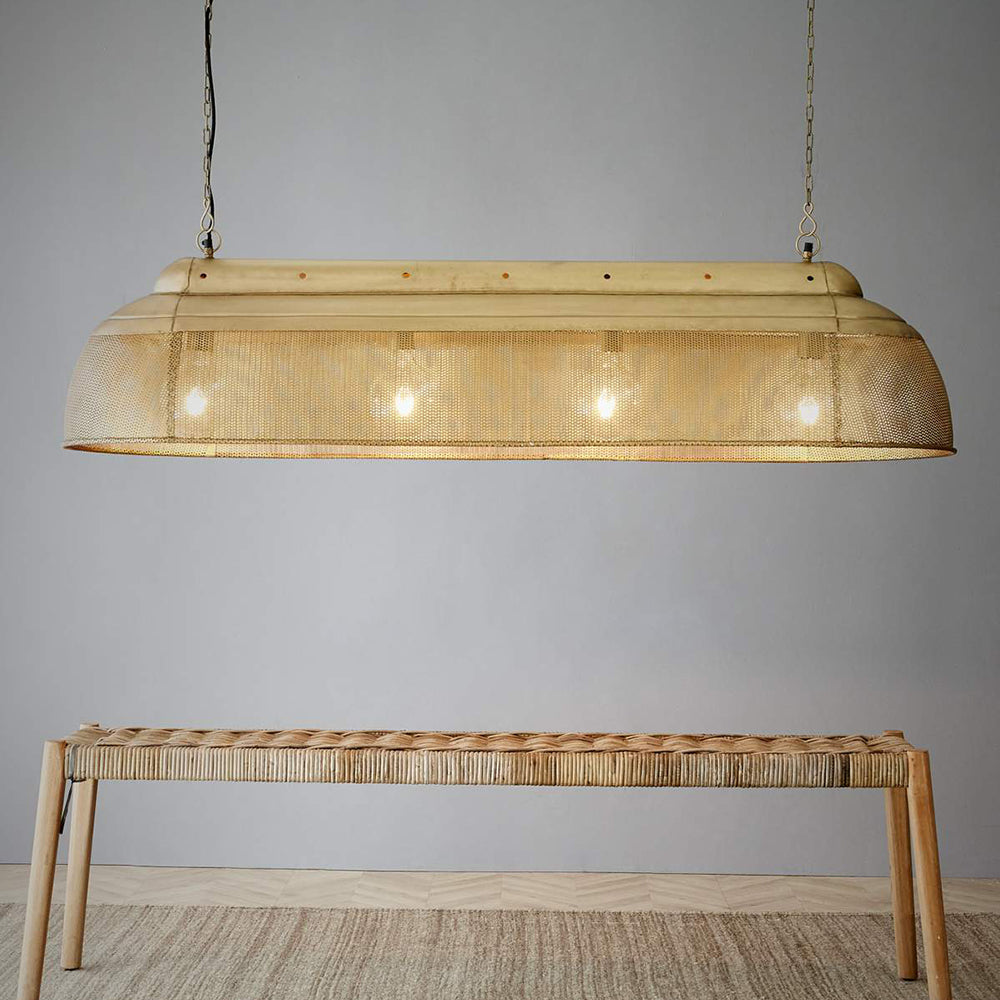 Buy Pendant Lights Australia Riva 4 Light Extra Long Perforated Iron Elongated Pendant - Antique Brass - ZAF10412