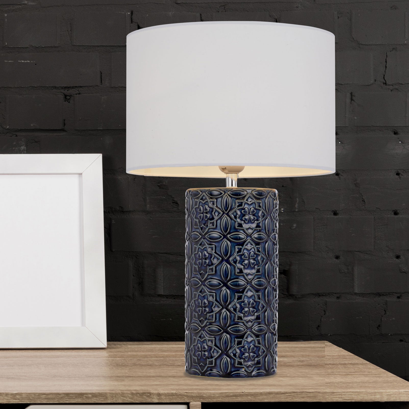 Buy Table Lamps Australia RODOS Table Lamp Blue / White Ceramic / Fabric - RODOS TL-BLWH